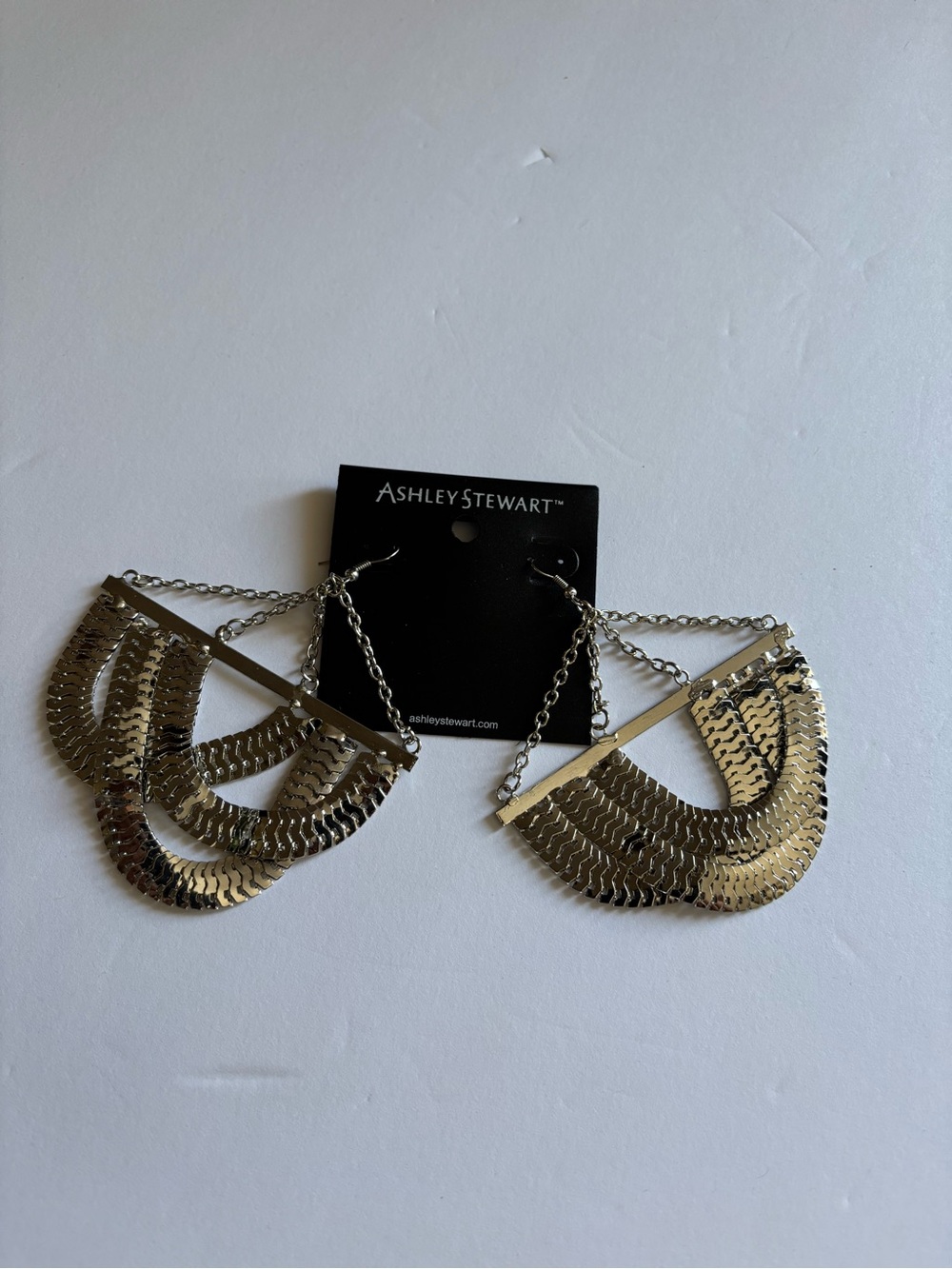 Ashley Stewart Shimmering silvertone Fan Drop Earrings